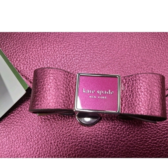 Kate Spade Metallic Pebble Envelope XBody Morgan Bow Bikini Pink NWT 24 " Chain - Picture 3 of 9